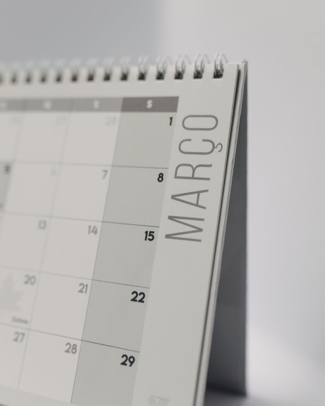 Detailed view of a table calendar displaying the month of March.