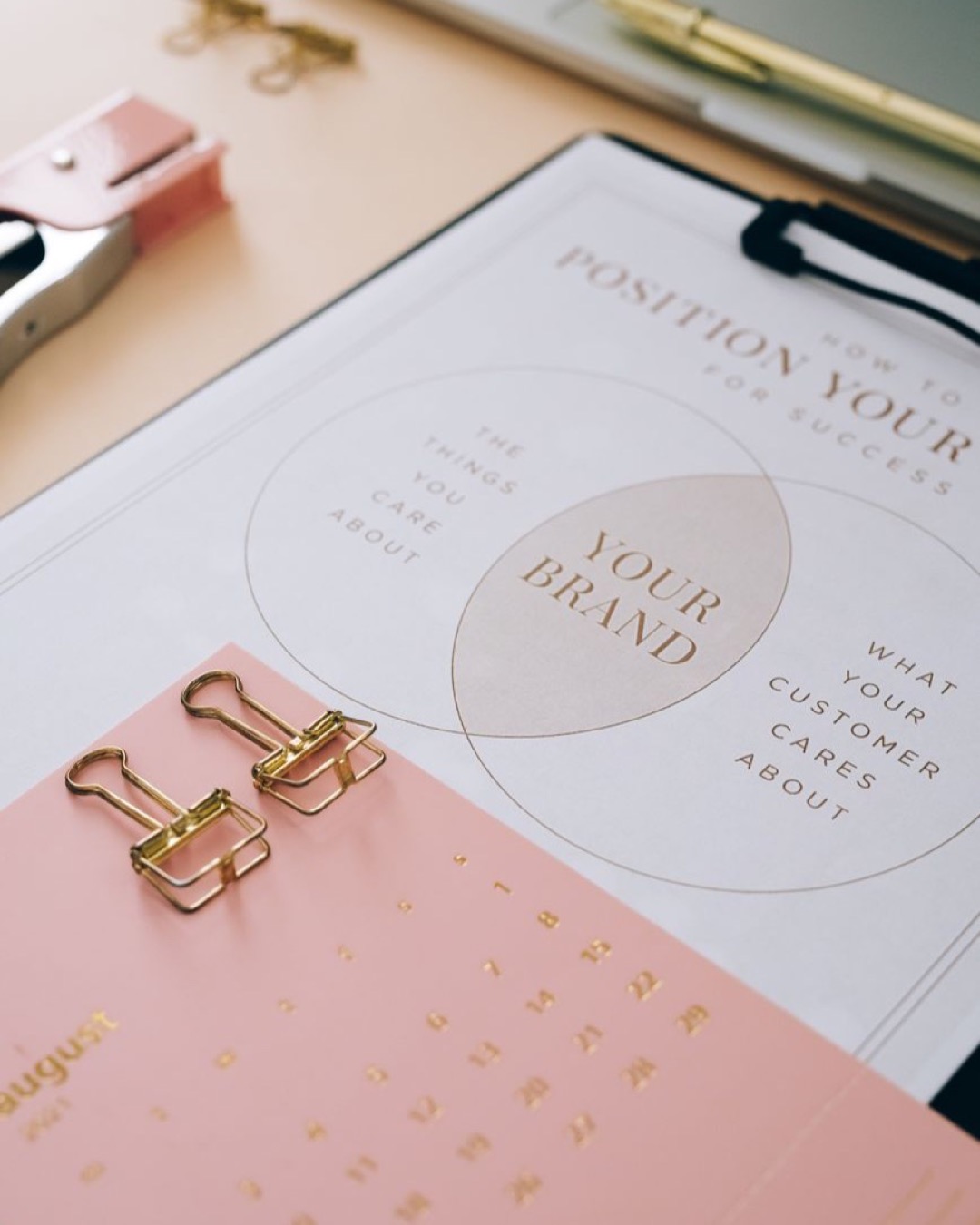 Organize your brand strategy with this detailed clipboard layout showcasing planning and positioning.