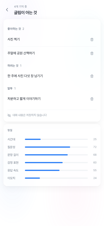기억한 내용과 대화 성향