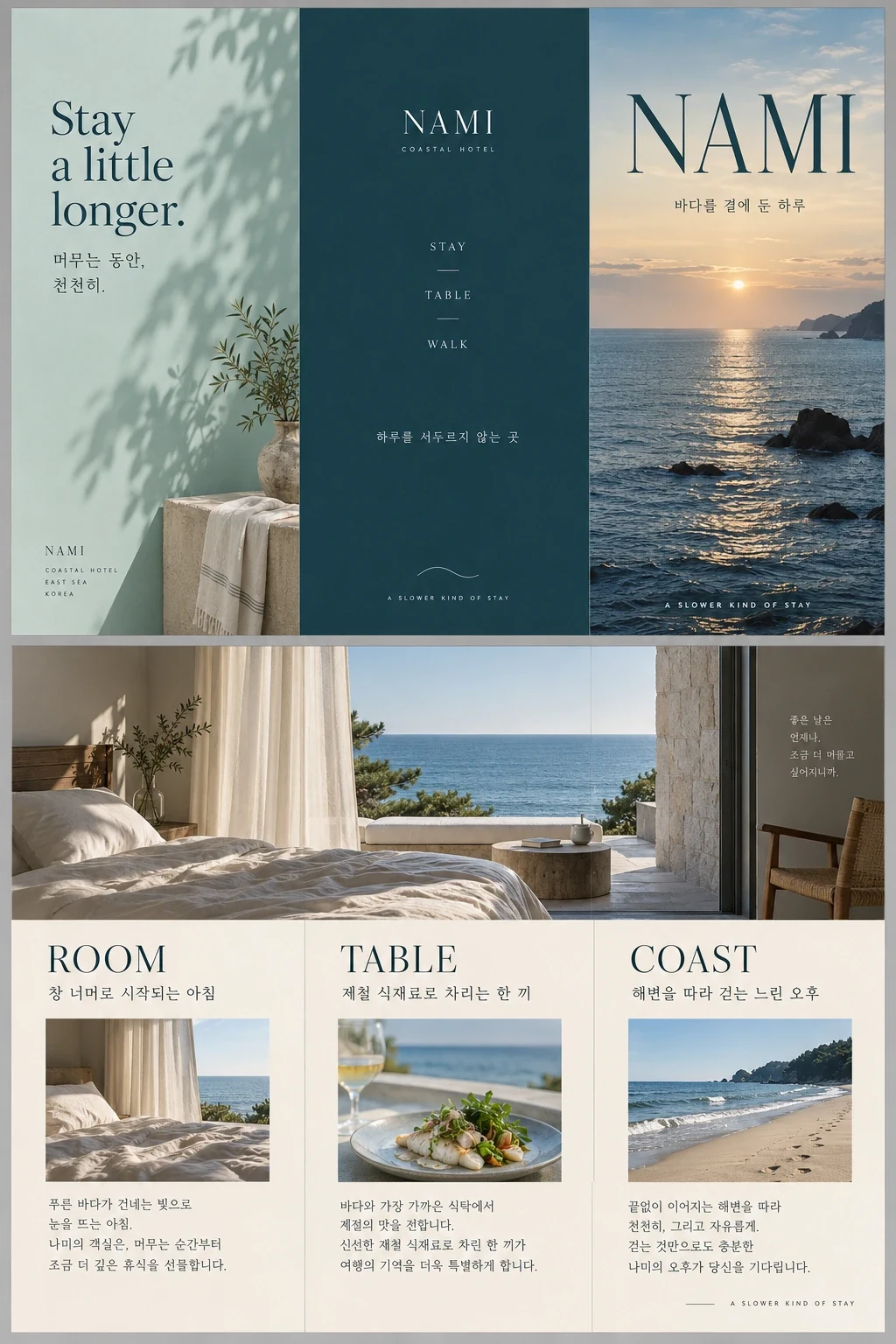 NAMI — 호스피탈리티 · 호텔 리플렛 — 인쇄 디자인 프로젝트 · 킬슨 스튜디오